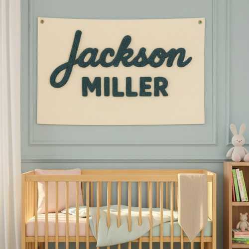 Personalized Baby Name Banner, Custom Baby Name Canvas Flag, Personalized Nursery Name Sign, Baby shower gift, Kids room decor, Baby gifts