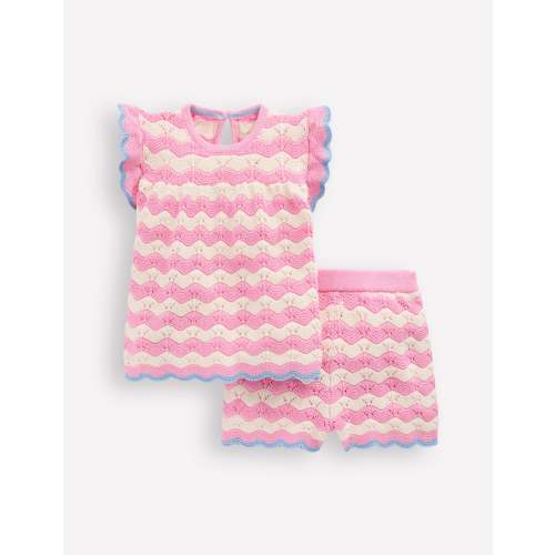 Pointelle Knitted Play Set-Pink Wave