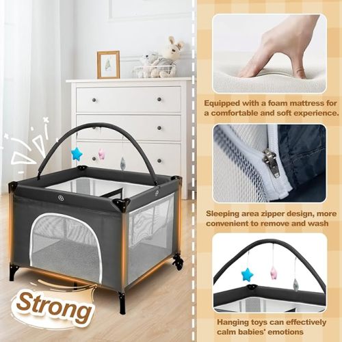 Twin Bassinet - 3 in 1 Twin Bassinets for 2 Babies with Hanging Toys & Storage Basket, Portable Pack and Play Foldable Bedside Sleeper with Carry Bag, Grey