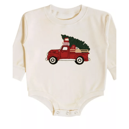 Boys' Christmas Truck Patch Long Sleeve Romper - Baby