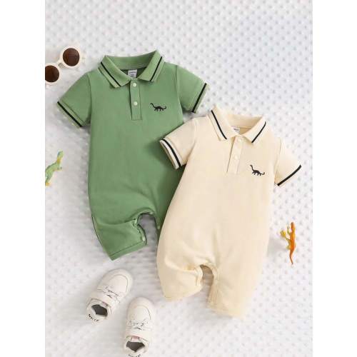 SHEIN Playful Pals 2pcs Baby Boy Casual Polo Collar Dinosaur Print Short Sleeve Top And Shorts Set, Romper, Suitable For Parties, Daily Wear, Sports, Summer Boy Clothes For Baby Baby Clothing Infant Baby Clothes Fashion | SHEIN USA