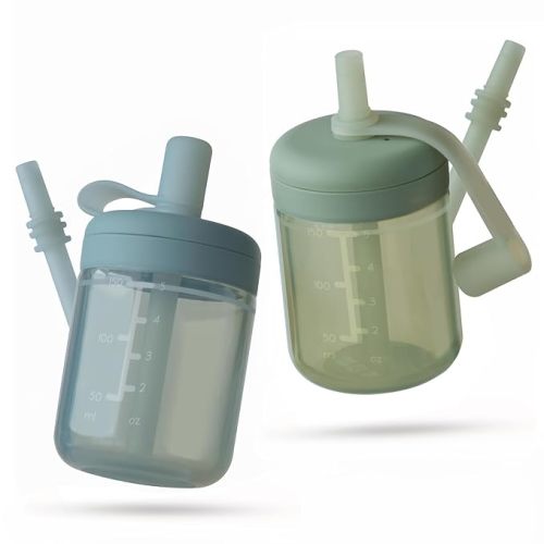 Moonkie Baby Straw cup | Silicone Toddler Sippy Cup Training Cup with Straw Lid | BPA-Free Drop-Proof Baby Cup | Led Weaning | 6 Months+, 5 oz, 2pack