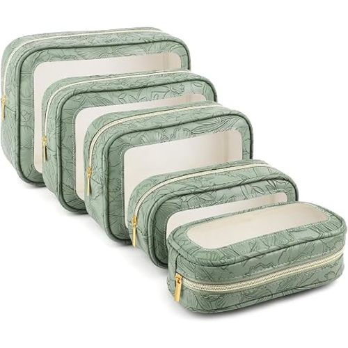 YOPCDJ 5PCS Baby Diaper Bag Organizer Pouches Set, TSA Approved Travel Toiletry Bag For Women, Waterproof Clear Makeup Bag Set, Floral Small Makeup Bag Suitable For Women