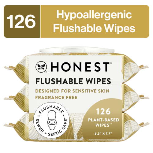 The Honest Company Flushable Wipes, Plant-Based, 126 Count, Gilded Wings