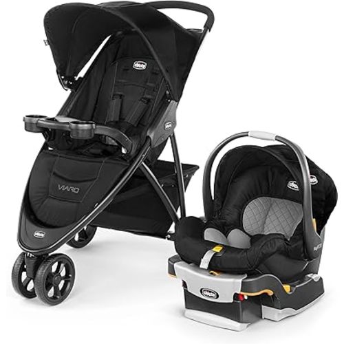 Chicco Viaro Travel System, Viaro Quick-Fold Stroller with KeyFit 30 Infant Car Seat and Base, Black/Black