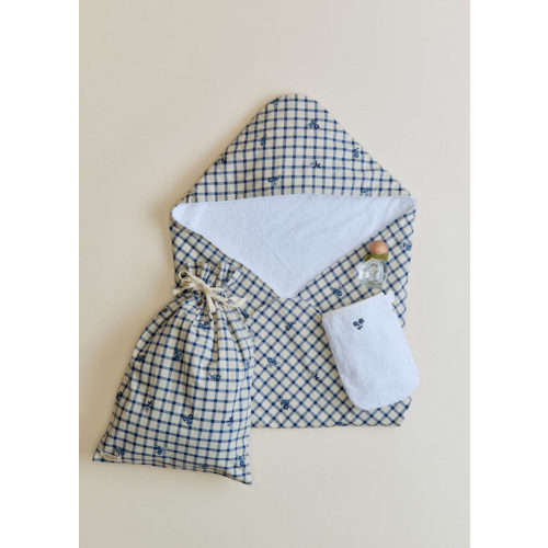 Bath Cape - Floral Embroidery Check