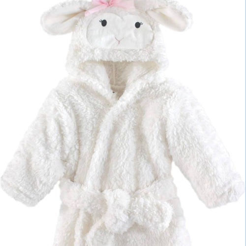 Hudson Baby Unisex Baby Plush Animal Face Bathrobe, Girl Lamb, 0-9 Months