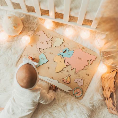 Next-day Delivery Montessori Wooden Continent Map for Kids Learning Geography Kids Room Decor Colorful World Map Christmas Gifts For Kids