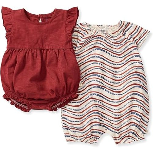 Burt's Bees Baby baby-girls Romper, 100% Organic Cotton One-piece Bubble Shortall and Layette Set Girl Outfit, 2-pack
