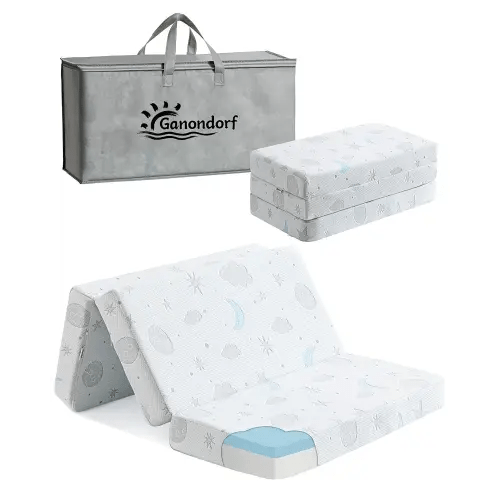 Trifold Pack and Play Mattress 38x26'' Breathable Soft Plush Memory Foam for Baby Toddler Travel Includes Carry Bag Removable Washable Cover Fits Play Pen Playard Pack n Play Mattress Pad