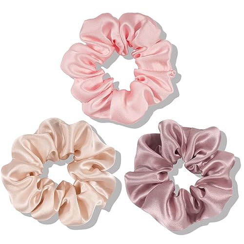 OLESILK 100% Mulberry Silk-Scrunchies for Hair Sleep, Women Grils Silk Hair Ties for Frizz & Breakage Curly Hair, No Damage, Elastics Ponytail Holder, 3 Pack