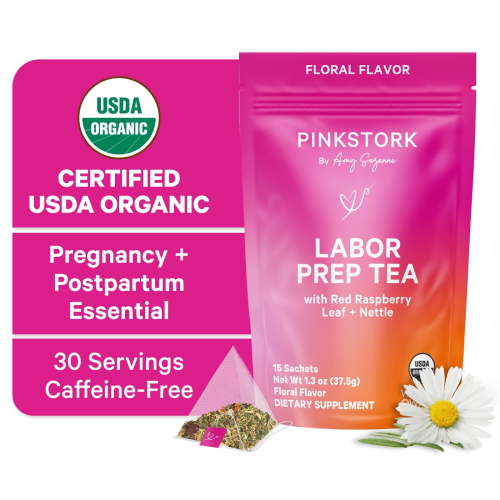 Pink Stork Organic Labor Prep Tea - Red Raspberry Leaf Tea with Chamomile and Rosehip - 15 Sachets