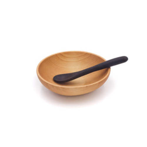 small wooden bowl with wooden baby spoon - Earlywood