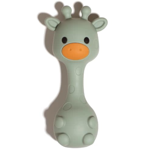 Silicone Little Giraffe Shaker Rattle Toy for Babies | Food Grade Silicone Teether | Easy to Grip | BPA Free (Olive Green)
