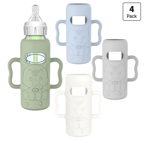 KingKam 4 Pack Silicone Sleeves for Dr. Brown's Glass Baby Bottles, Drop Protection Bottle Sleeves with Handles, Compatible with Dr. Brown's Anti-Colic Options+ Narrow Glass Baby Bottles, 8 oz/250 mL