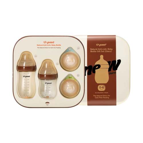 Thyseed - Anti-Colic Glass Baby Bottle 0-6M Foundation Gift Set