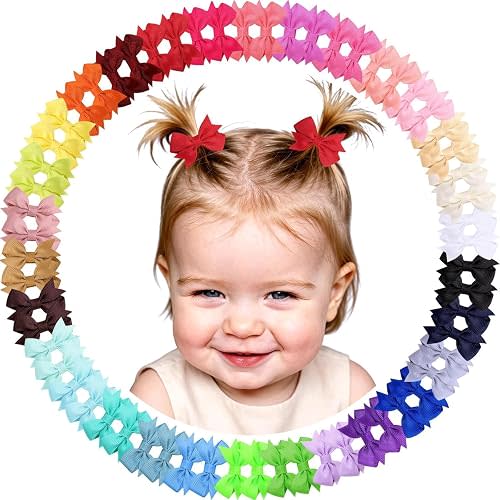 Oaoleer Baby Hair Clips,2" Small Baby Girls Fully Lined Hair Bows Hair Pins