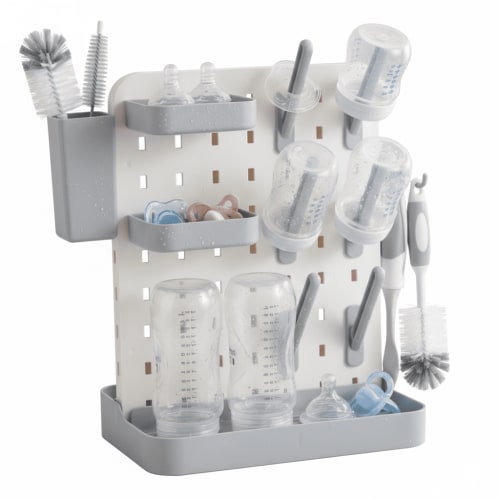 Oioane Baby Bottle Drying Rack with Removable Design, Space Saving Vertical Countertop Dryer Holder for Bottles, Pacifiers, Pump Parts, Gray
