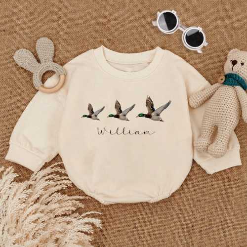 Personalized Duck Hunting Romper Sweatshirt, Custom Baby Boy Outfit, Wildlife Toddler Clothes, Outdoor Baby Bodysuit, Duck Hunting Baby Gift