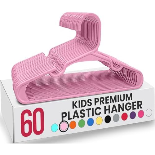 Utopia Home 60 Pack Kids Hangers - 11.5 Inch Plastic Baby Hangers for Closet - Childrens Hanger for Clothes & Infant Hanger for Closet - for Everyday Standard Use (Baby Pink)