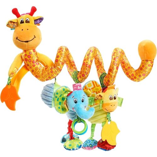 Jollybaby Crib Stroller Car Seat Toys for Baby 0-3-6-9-12 Months, Tummy Time Hanging Sensory Toys for Newborn with Music Box and Teether, Spiral Carseat Toy for Infant Boys Girls Gifts (Giraffe)