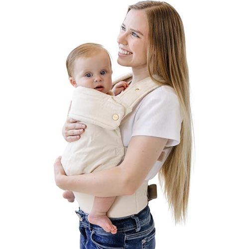 Ava & Oliver Essential Baby Carrier – Ergonomic, Hip-Healthy Soft Structured Carrier for Infants & Toddlers (7–35lbs) - Front and Back Carry, Breathable Fabric, Stylish & Lightweight (Vanilla)
