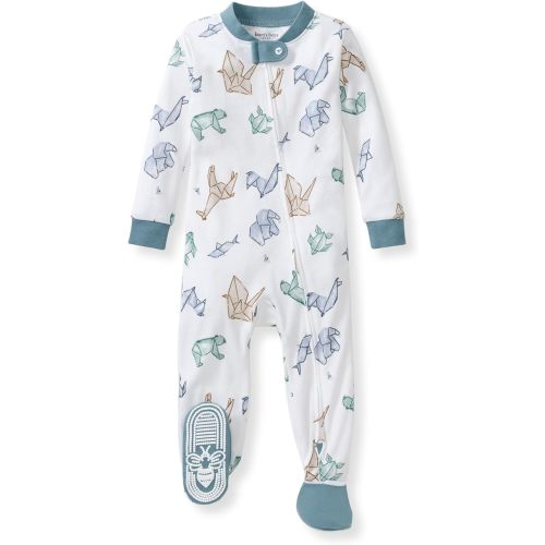 Burt's Bees Baby Organic Cotton Footed Pajamas for Boys, Zipper PJ Sleeper, Snug Fit Sleepwear with Non-Slip Bee Grips