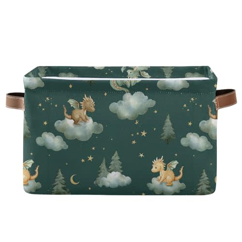 Pfrewn Storage Basket Bins Foldable Laundry Hamper Toy Dragon Baby Animals Retro Storage Bins Box Organizer for Home Boys Girls Office Closet Shelf Nursery Baskets,1 pcs