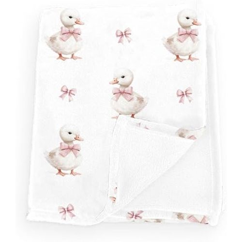 Cute Duck Pink Bows Baby Blankets for Boy Girl Farm Ducks Swaddle Flannel Receiving Blanket Soft Lightweight Infant Toddler Newborn Crib Stroller Ducks 30x40inch