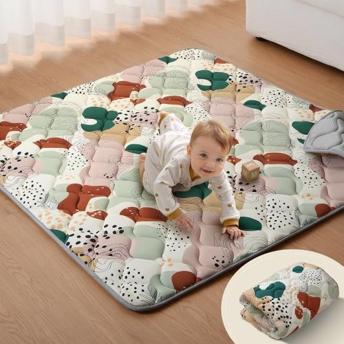 Blissful Diary Portable Baby Play Mats for Floor, Thicker Cushioned Foldable Baby Crawling Mat for Indoor Outdoor, Modern Abstract 43" X 43"