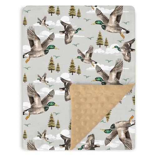 Brown Baby Blankets for Girl Boy 30" x 40", Soft Double Layer Minky Blanket with Dotted Fleece Back, Nursery Bed Receiving Quilt Newborn Infant Toddler Shower Gift Mallard Duck Hunting Theme