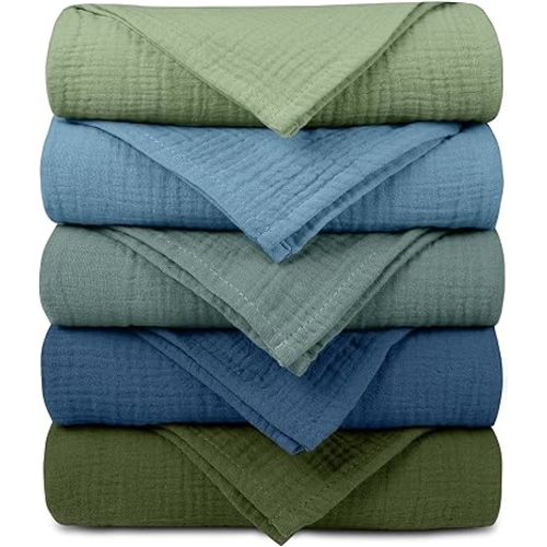 Muslin Receiving Blankets, Neutral Blanket Swaddling for Newborn Boys and Girls, 5 Pack Breathable and Skin-Friendly Swaddle Wrap for Infant Baby (Soft Colors)