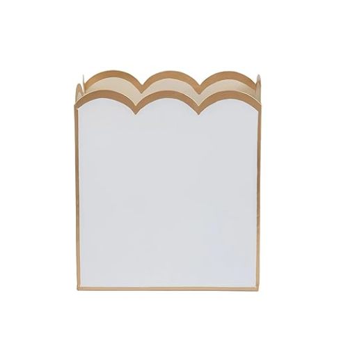 Jaye’s Studio Decorative Waste Basket Modern Scallop Basket Design, Metal Waste Basket Bathroom, Rectangle Trash Can Touchless White And Gold Bathroom Trash Can For Gold Office Accessories 7”x10”x7.5”