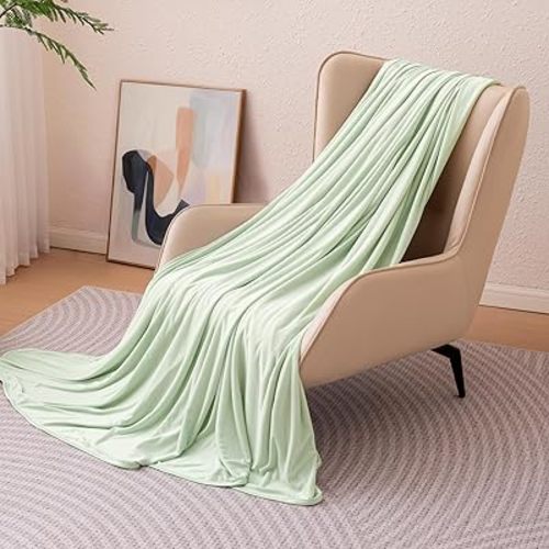 Amazon Basics Cooling Blanket for Hot Sleepers, Reversible Lightweight Thin Throw Blanket for Bed, Couch and Sofa, Queen (90" x 90"), Aloe Green