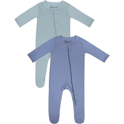 Jimonda Bamboo Baby Pajamas,Unisex Boys Girls One-Piece Footies,Long Sleeve Sleepers 2-Way Zip closure Romper