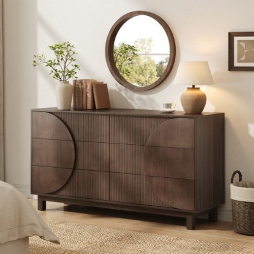 Whisen Geometric Natural Wood Dresser, Accent Storage Cabinet with Drawers, Chest of Drawers, Entryway & Bedroom Console Table Sideboard - Dark Brown