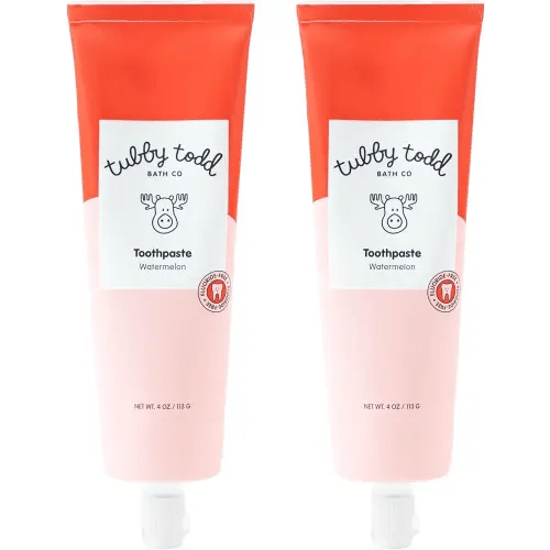 Tubby Todd Fluoride Free Kids Toothpaste - Made with Xylitol - Safe Toothpaste for Baby, Toddler, Infant & Children - 4oz, 2 Pack - Watermelon Flavor