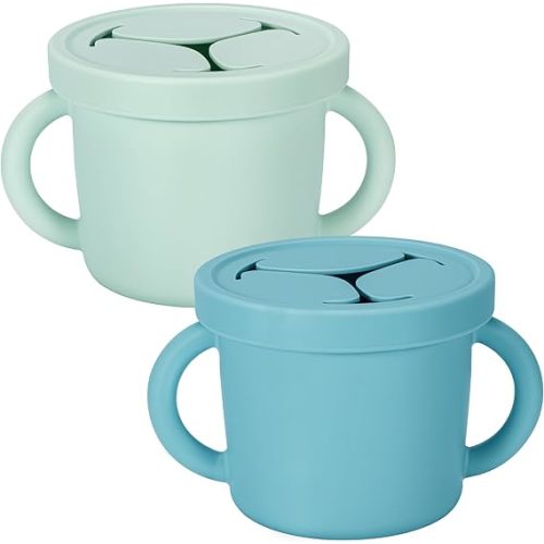 idooss Snack Containers, Silicone Food Grade Silicone Cups, Toddler Snack Container Cups with Handles and Lid for Toddlers (Color 1)
