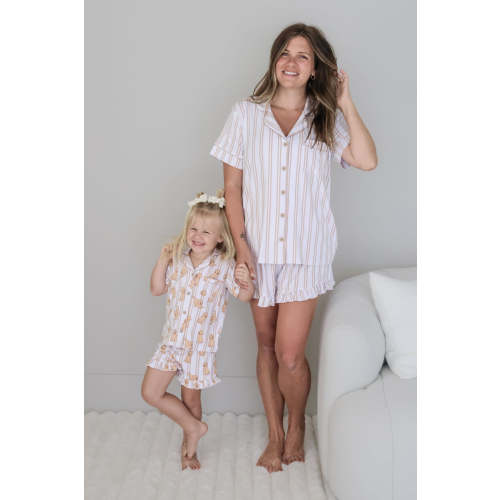 Women's Two Piece Short Lounge Set in Stripe Life | Caden Lane