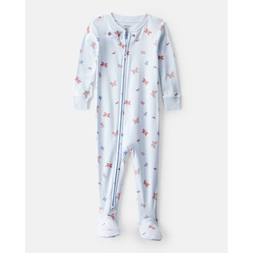 Baby Girl Butterfly 100% Cotton Snug Fit 2-Way Zip Footie 1-Piece Pajamas - Blue | Carter's