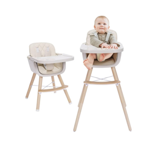 Mallify 3-in-1 Convertible Wooden High Chair, High Chairs for Babies and Toddlers, Baby High Chair with Adjustable Legs & Dishwasher Safe Tray, Made of Sleek Hardwood & Premium Leatherette, Beige