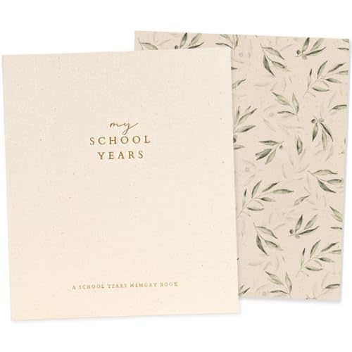 Peachly School Years Memory Book & School Photo Album Keepsake - Beige | First & last day of school pages, PreK-12. Childhood organizer & scrapbook for kids' school pictures, photos & mementos