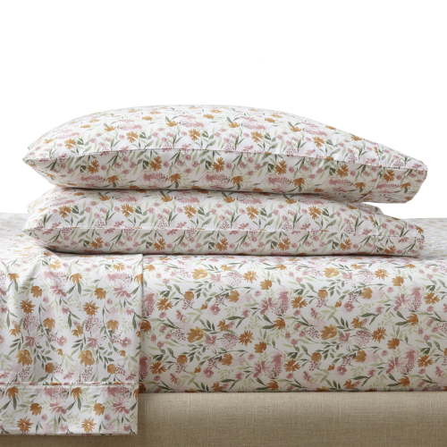 Better Homes & Gardens 3-Piece 300 Thread Count Bashful Blooms Warm Cotton Sateen Bed Sheet Set, Twin