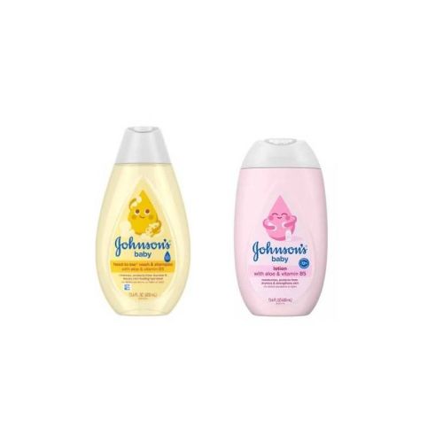 Johnson's Moisturizing Mild Pink Baby Body Lotion 13.6 fl oz + 13.6 fl oz Baby Body Wash & Shampoo