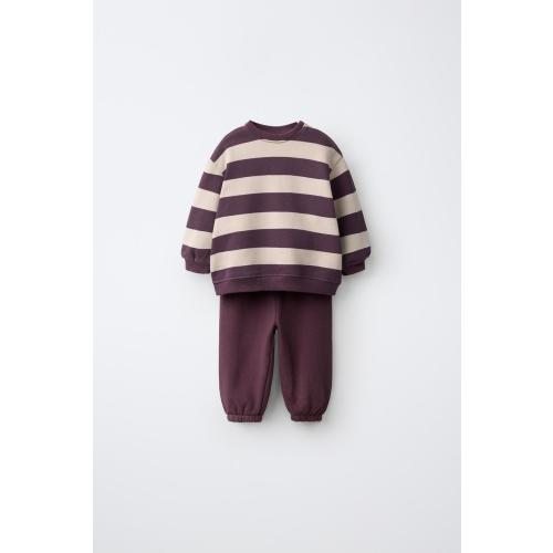 STRIPED SWEATSHIRT AND JOGGER PANTS SET - Wine | ZARA United States