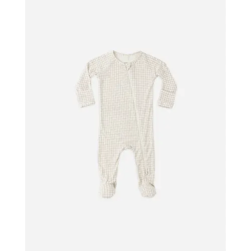 Bamboo Zip Footie Oat Gingham