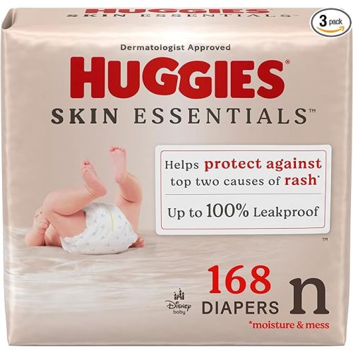 Huggies Size Newborn Diapers, Skin Essentials Baby Diapers, Size Newborn (6-9 lbs), 168 Count