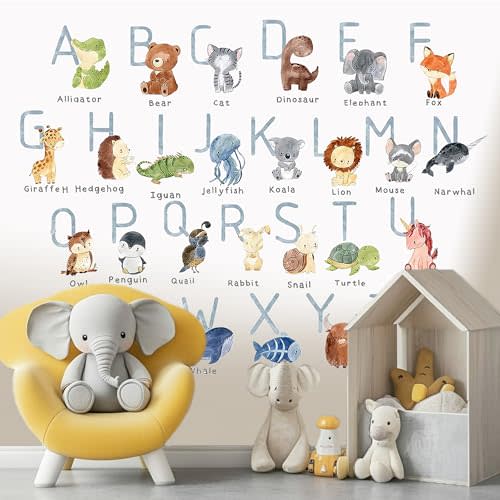 ABC Alphabet Wall Decals for Kids – Animal Letters Educational Wall Stickers for Nursery, Playroom, or Classroom – Fun ABC Wall Art for Toddlers and Children’s Room Decor