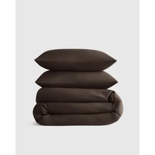 100% Organic Crisp Percale Duvet Cover Set in Espresso, Size King/Cal King