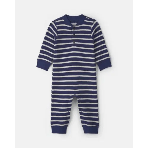 Baby Boy Striped Thermal Long-Sleeve Jumpsuit - Navy Blue | Carter's